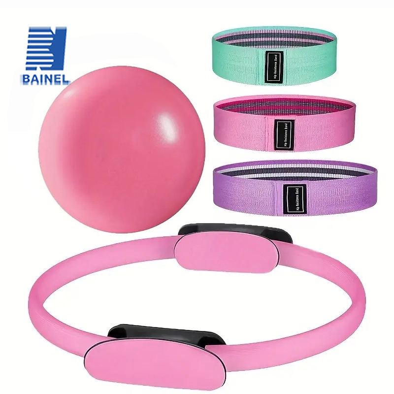 Pilates Yoga Ball Exercises - 5点セット ピラティス器具 - モノクロPPストレッチ＆彫刻フィットネス器具 エクササイズバンド ヨガボール付き