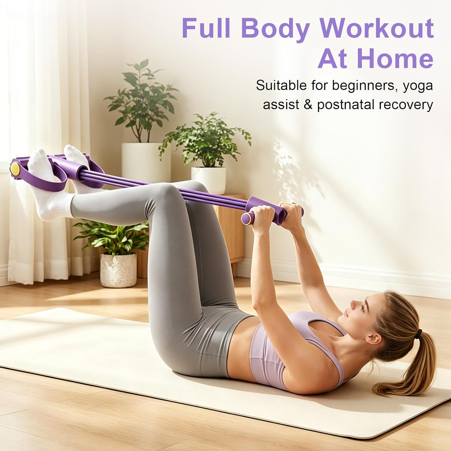 Pilates Yoga Board - 4 チューブ抵抗バンド多機能テンションロープフィットネスバンド 6 チューブ弾性ヨガペダルプラー、ジムでのスポーツエクササイズ用