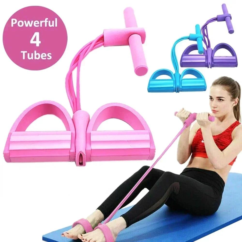 Pilates Yoga Home Workout - 4/6 レベルの抵抗バンド エラスティックバンド 滑り止めハンドル付き ホームフィットネス 腹筋トレーニング