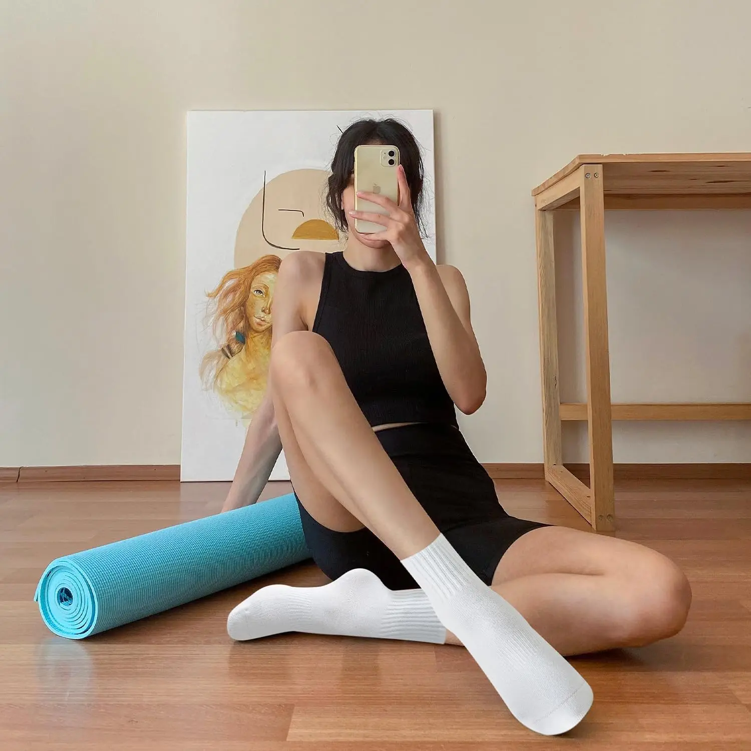 女性用ヨガソックス4足、ソリッドカラーのミッドソール滑り止め - Pilates & Yoga With Katja Youtube のレビューと価格