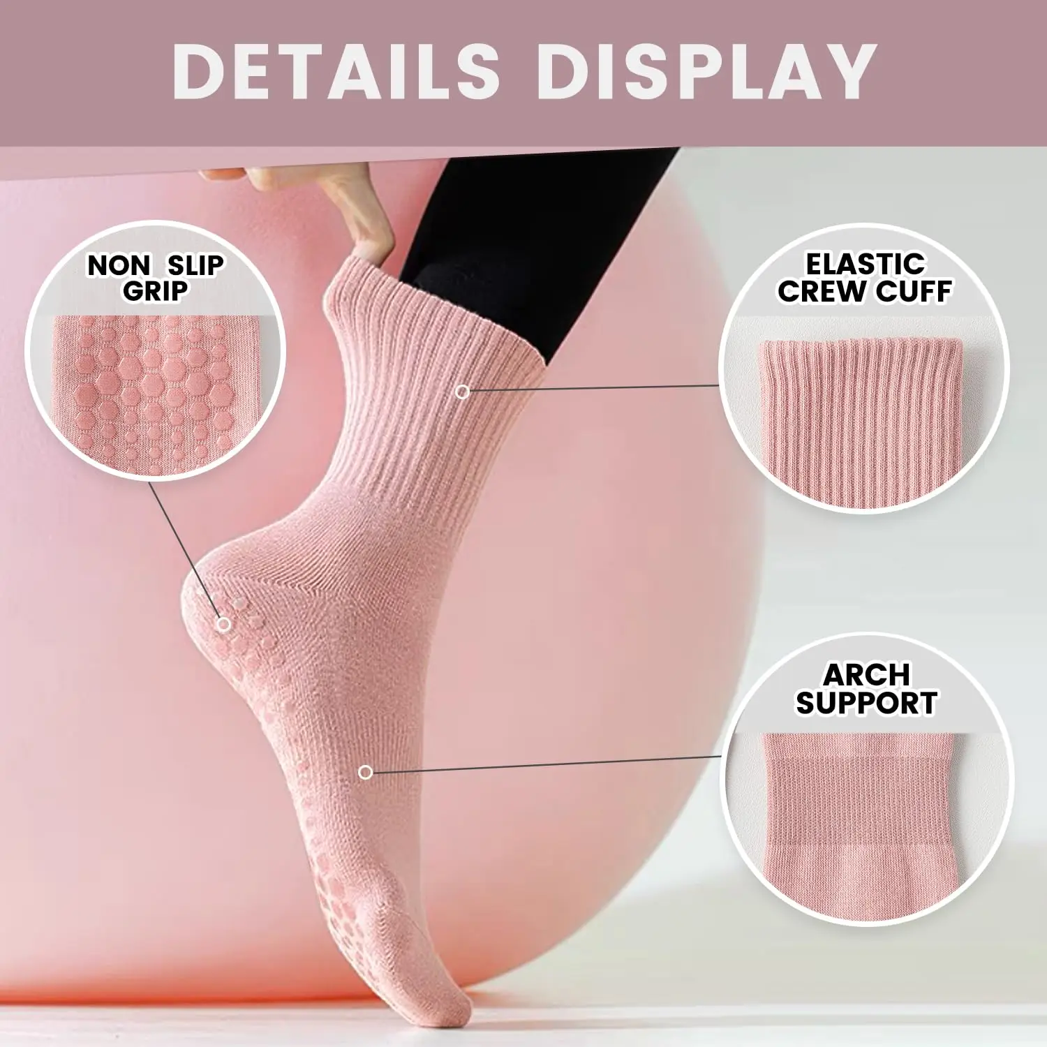 女性用ヨガソックス4足、ソリッドカラーのミッドソール滑り止め - Pilates & Yoga With Katja Youtube のレビューと価格