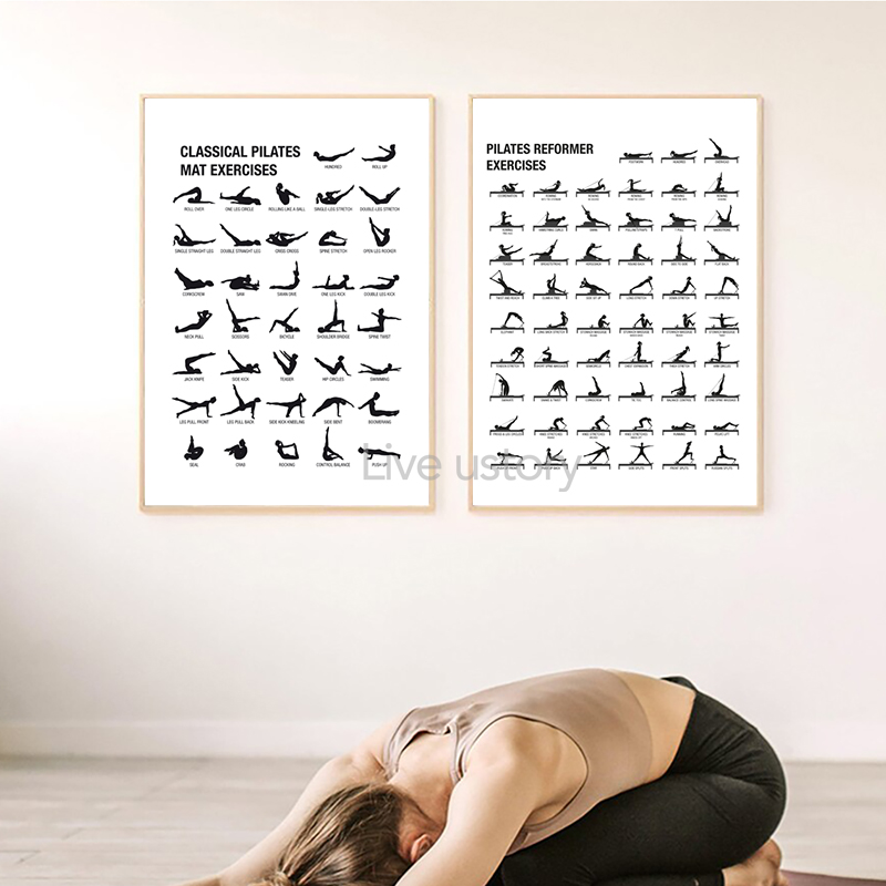 フレームレスピラティスワークアウトチャートポスターキャンバス - Pilates & Yoga With Katja Youtube のレビューと価格
